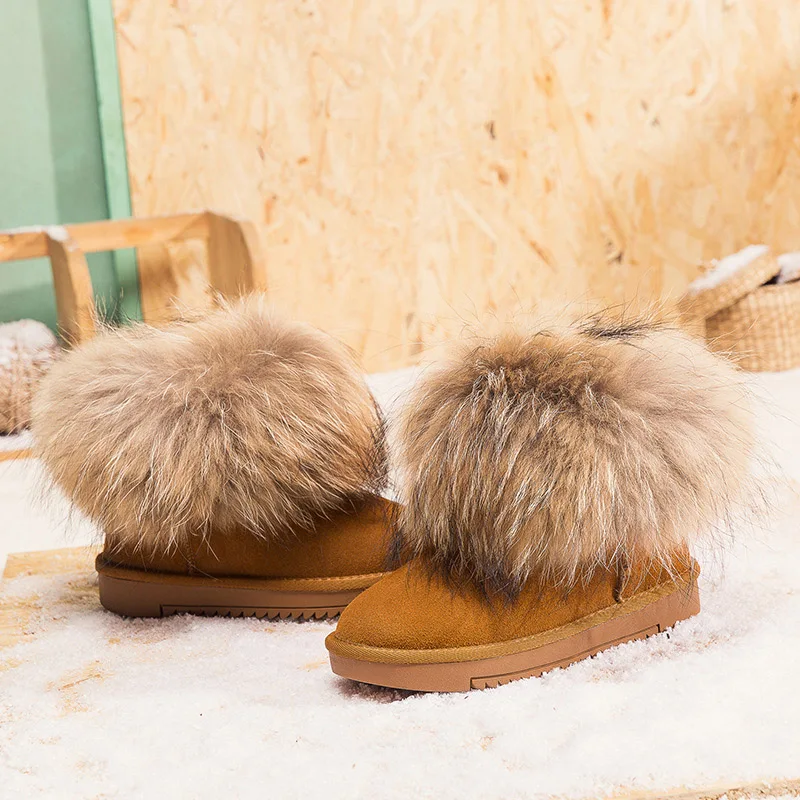 

2018 Warm Shoes Women Fashion Brand Snow Boots Real Leather Lady chaussure Autumn Female footware Fox Hair botas mujer with Fur