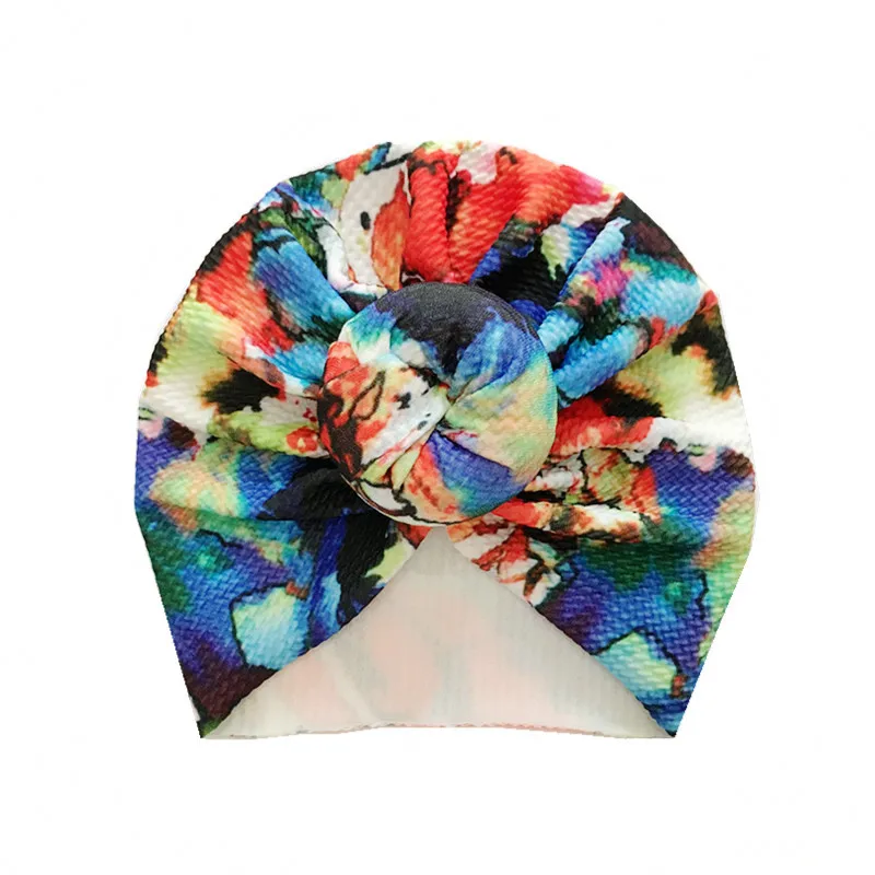 1 шт. модная пончик хлопковая детская шапка эластичная шапочка с цветком шапочка для новорожденных детские повязки тюрбан Детские аксессуары для волос шляпы - Цвет: dark pattern