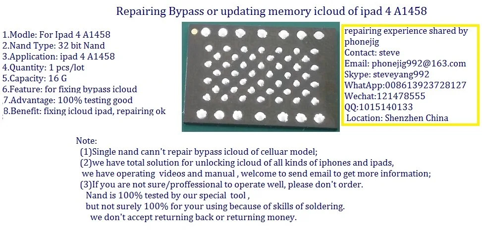 Разблокировка ipad 4 nand flash 16G с серийным номером очистка sn hdd chip bypass A1458 icloud 100%