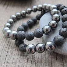 17 дизайн 8mm2Pc наборы браслеты из натуральных камней 8 мм гематит Лава камень браслет мужской набор Браслеты Спортивный Браслет шарики Йога мала