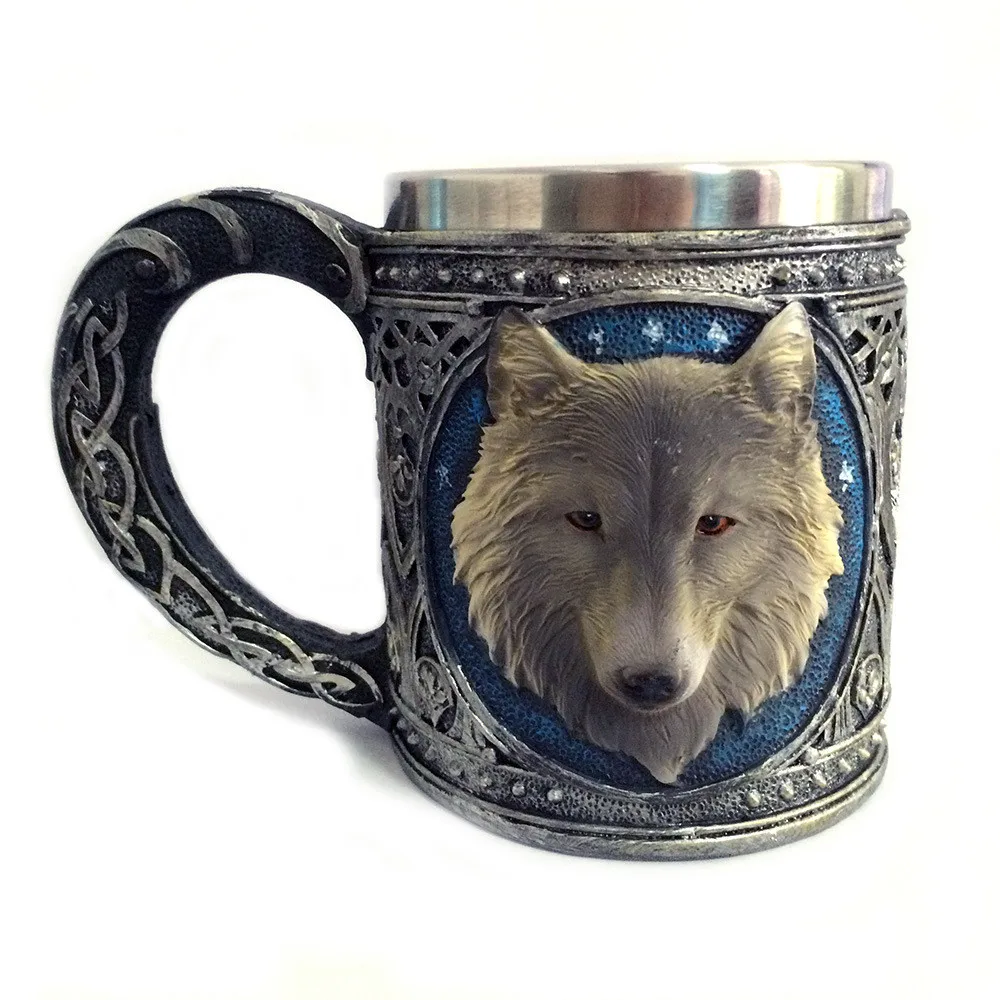 Домашние чашки для воды 3D Волк король голова узор кружка ретро смолы нержавеющая сталь кофе чай чашки творческие чашки#20