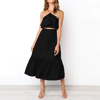 

Summer Women Casual Spaghetti Strap Cold Shoulder Tops and Cool Pants Sets Solid Party Home Clothing Sets