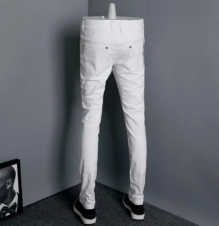 2017 New Stretch Skinny Men Solid Color Jeans Fashion Casual Black and White Pencil Jeans stretch jeans