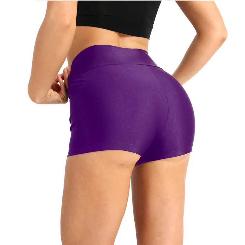 Женские взрослые Балетные Шорты, гимнастика, тренировка, танец, спортивные шорты, высокая талия, обтягивающие, одноцветные, для йоги, Короткие штаны для выступлений - Цвет: Purple