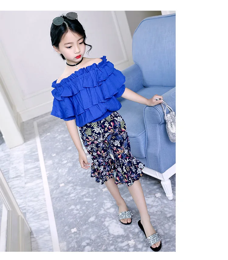 fashion printed flare pants for teenage baby girls high waist knee length chiffon new summer 2018 pant clothing teenager clothes (9)