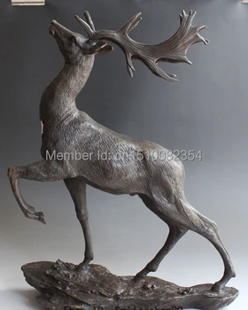 

17" China Chinese Fengshui Folk Copper Sika Deer Spotted Deer Animal Run Statue