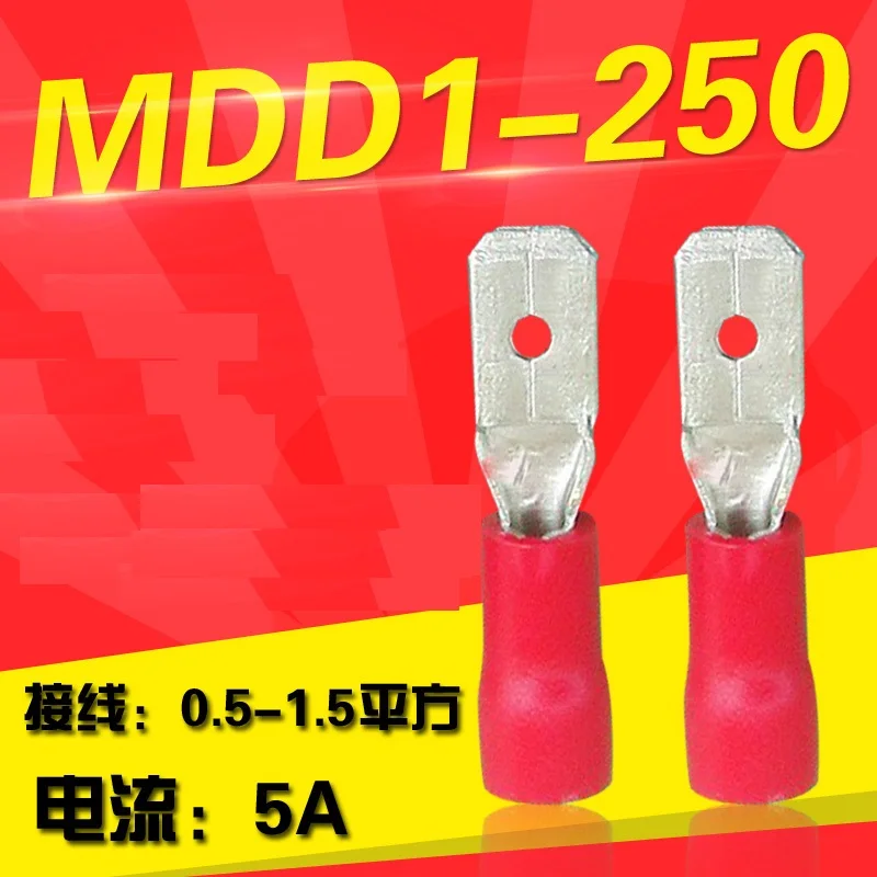 

AWG MDD1-250 100PCS/Pack MDD1.25-250 male Insulated Spade Quick Connector Terminals Crimp Terminal