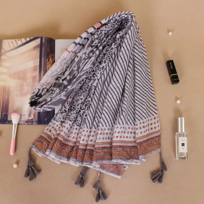 

Tassels scarf printe stripe floral polka dot viscose scarves lightweight hijab muslim Muffler headband long shawls 10pcs/lot