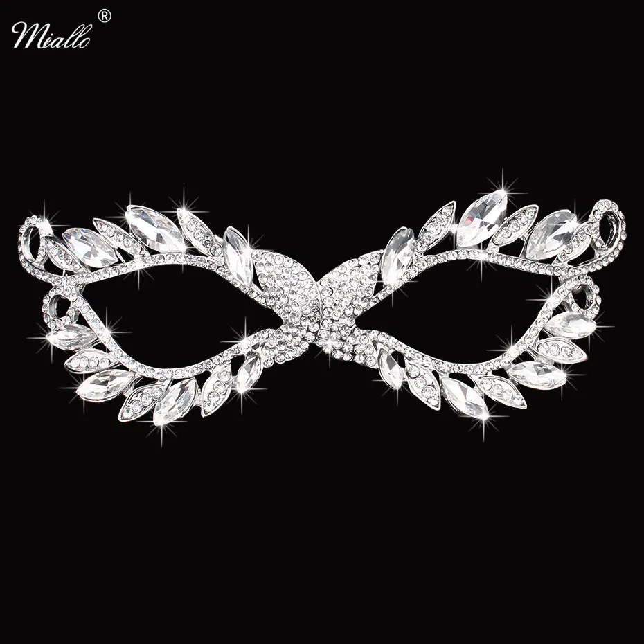 

Miallo Fashion Austria Rhinestone Crocodile Masquerade Masks Women Metal Alloy Ladies Face Jewelry Decorations for Party