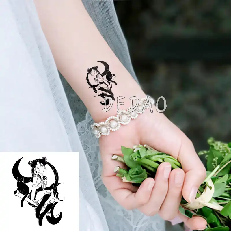Impermeable Temporaire Tatoo Autocollant Faux Tatouage Marin Lune Lune Chat Vieille Ecole Tatouage Flash Tatto Fille Femmes Tatouages Autocollants Aliexpress