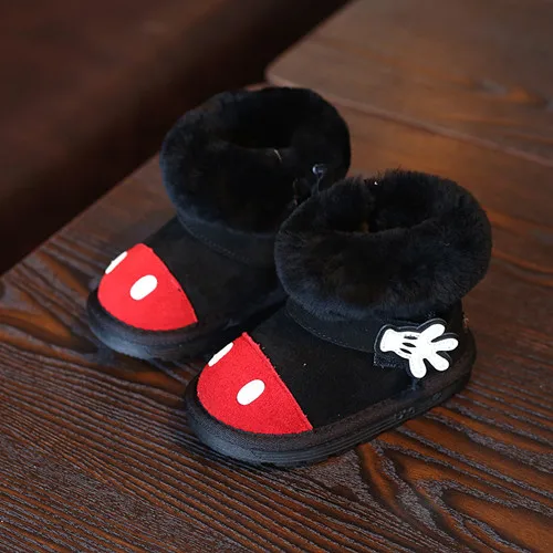 Новая модная зимняя обувь для девочек chaussure Супер Идеальный коровьей милый мультфильм принцесса Зимние ботинки супер мягкая и удобная обувь - Цвет: Черный