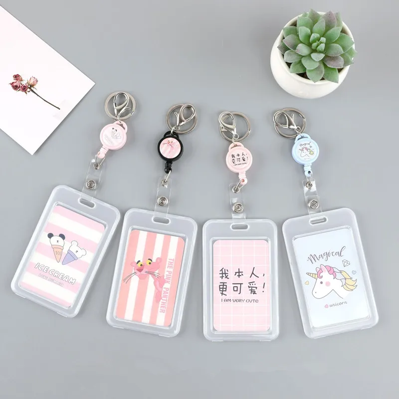 

Cute Pull Key ID Name Card Badge Holder Cartoon Unicorn Retractable Badge Card Holder Nurse Doctor School Office Supplies