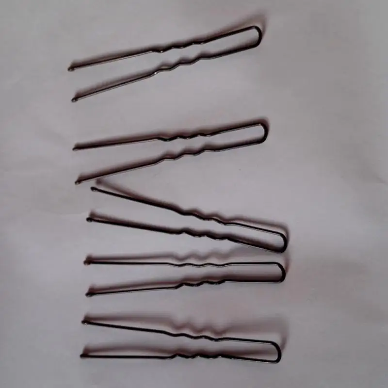 spesifikasi 200 pcs lot coklat gelap berlapis tipis U bentuk Pin rambut, Bahan baja klip jepit