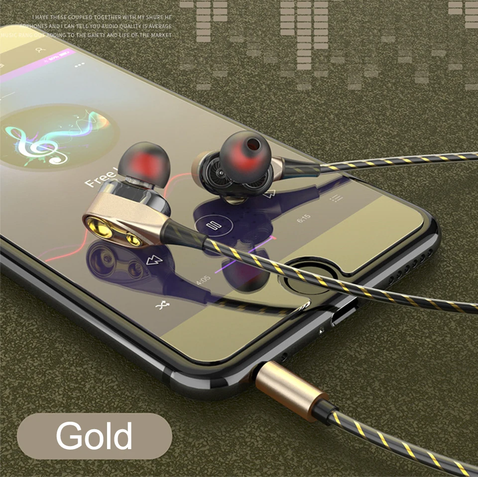 Dual speaker 3.5mm in-ear headphones double dynamic ring 1.2m Wired headphone cable for Android iOS Smart Mobile Phone (13)