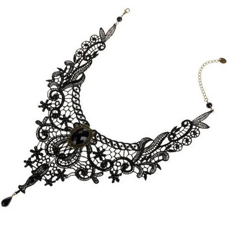 

1PC Women Black Lace& Beads Choker Victorian Steampunk Style Gothic Collar Necklace Gift Wholesale Lots Bulk