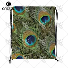 Красочный зеленый павлин Великолепные Перья Almofada индивидуальный принт нейлон ткань шнурок рюкзак Подарочный пакет из 4