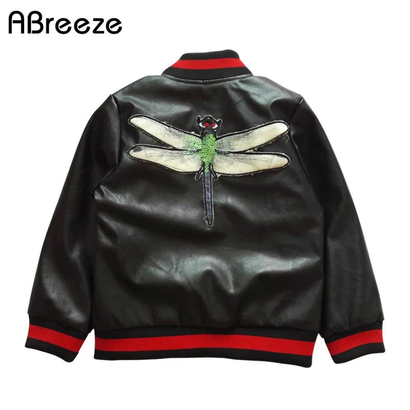 Куртка для девочек Abreeze кожаная куртка из искусственной кожи с большой стрекозой