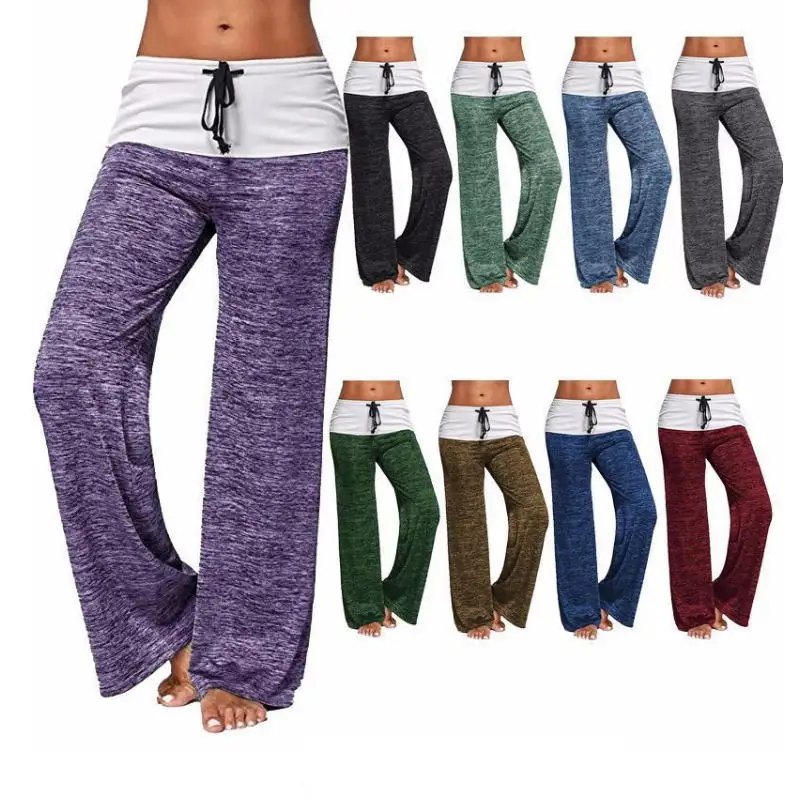 

women elegent wide leg pants elastic waist casual female chic black white fashion style long trousers mujer KA694