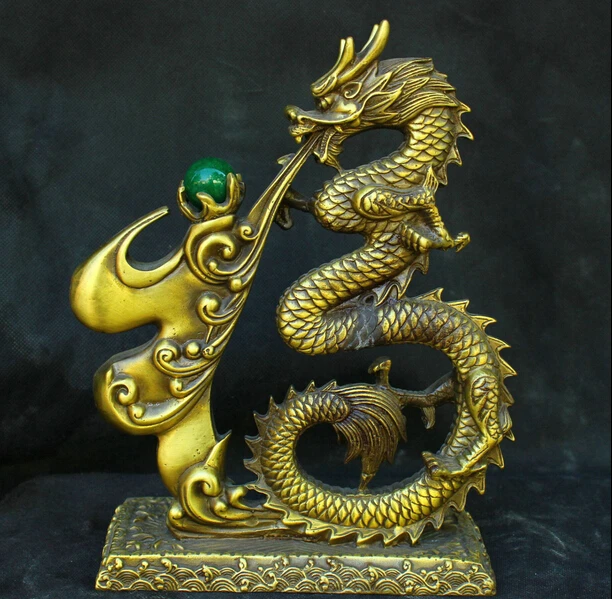 

free Chinese Folk Old Traditional Culture Brass Bronze statue Dragon Fu Sculpture fast