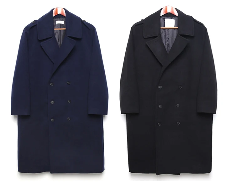 AYUNSUE Новая мода осень зима шерстяное пальто для мужчин Длинное свободное теплое Мужское пальто двубортная ветровка Лидер продаж LX1379