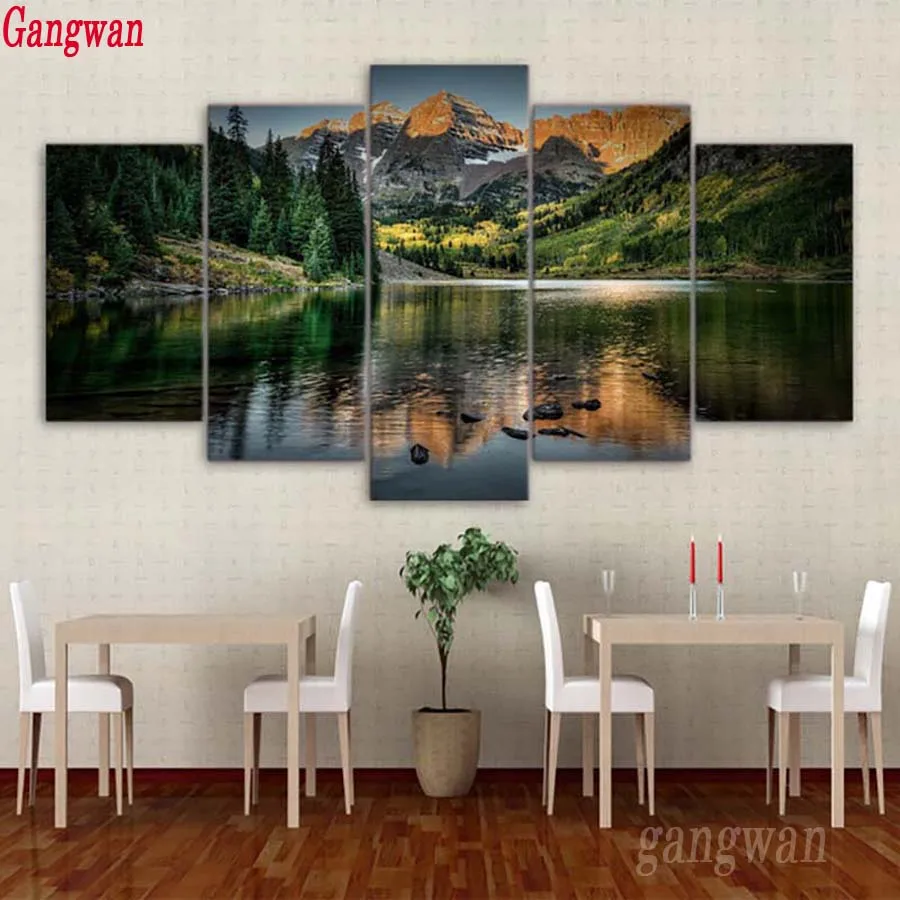 DIY Diamond Painting 5 Pcs Mountains tree Lake landscape Cross Stitch Pictures Canvas 5d Embroidery Mosaic Handmade Home Decor Gift