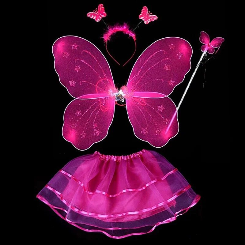 4Pcs-Kids-girls-Fairy-Princess-Costume-Sets-colorful-stage-wear-Butterfly-Wings-Wand-Headband-Tutu-Skirts