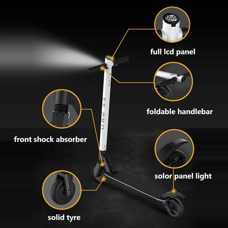 Nuevo 36 V 6 pulgadas ES Pro plegable Scooter Eléctrico plegable bicicleta monopatín Hoverboard con aplicación de suspensión delantera y trasera para los adultos