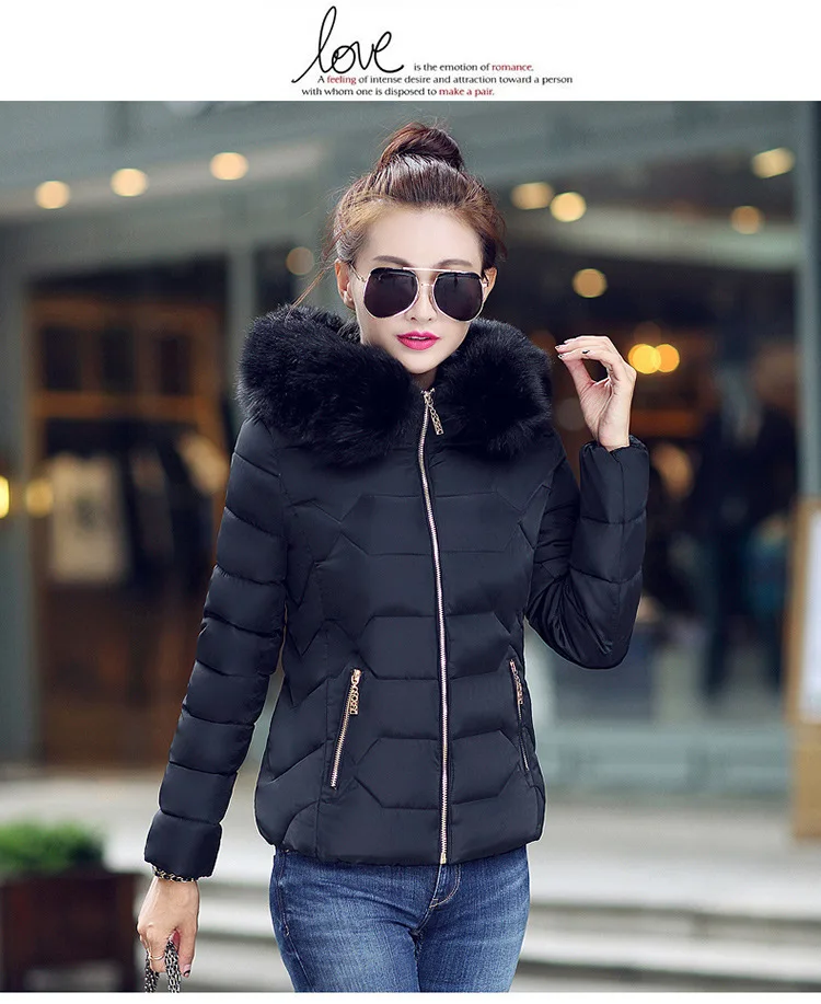 Зимняя модная женская короткая зимняя куртка, женские топы, хлопковая куртка размера плюс, парки с капюшоном, толстое теплое пальто, женская верхняя одежда 3xl - Цвет: Черный