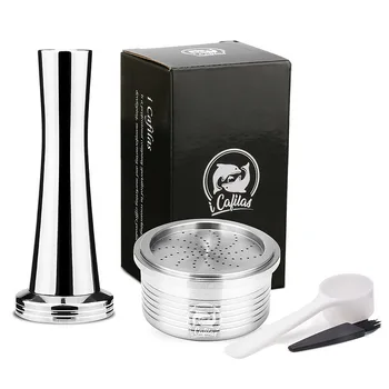

Behogar Refillable Reusable Stainless Steel Capsule Cup Tamper Set with Spoon Brush for LAVAZZA Coffee Machine