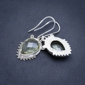 

Natural Green Amethyst Handmade Unique 925 Sterling Silver Earrings 1.5" A2064