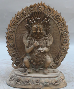 

004654 10" Chinese Buddhism Bronze Station Lotus Mahakala Wrathful Deity Buddha Statue