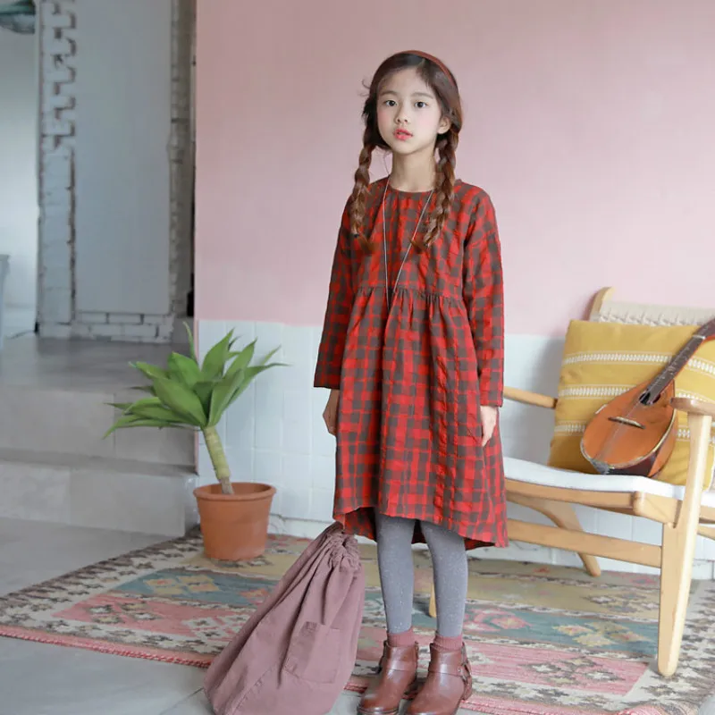 

2018 New Autumn Girls Dresses Children Pleated Dress Kids Plaid Dress Fashion Trends Baby Princess Dress Cotton,#3164