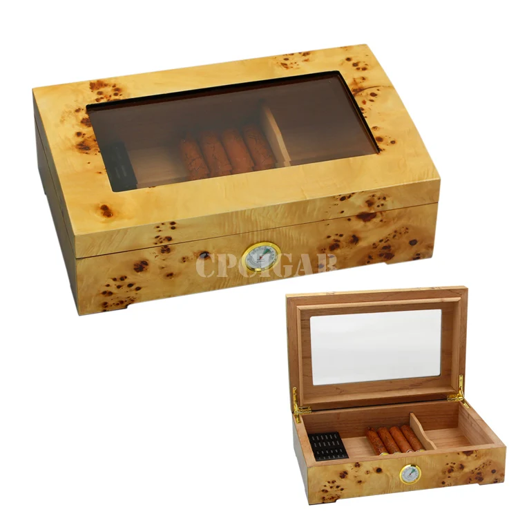 American Burl Cigar Humidor Glass Travel Cigar Humidor Cedar Wood Tray