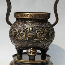 USPS в США S2542 1" Старый Отмечены Китайский Медь Два Дракона Играть Бисера 3 Фута Курильница Кадило