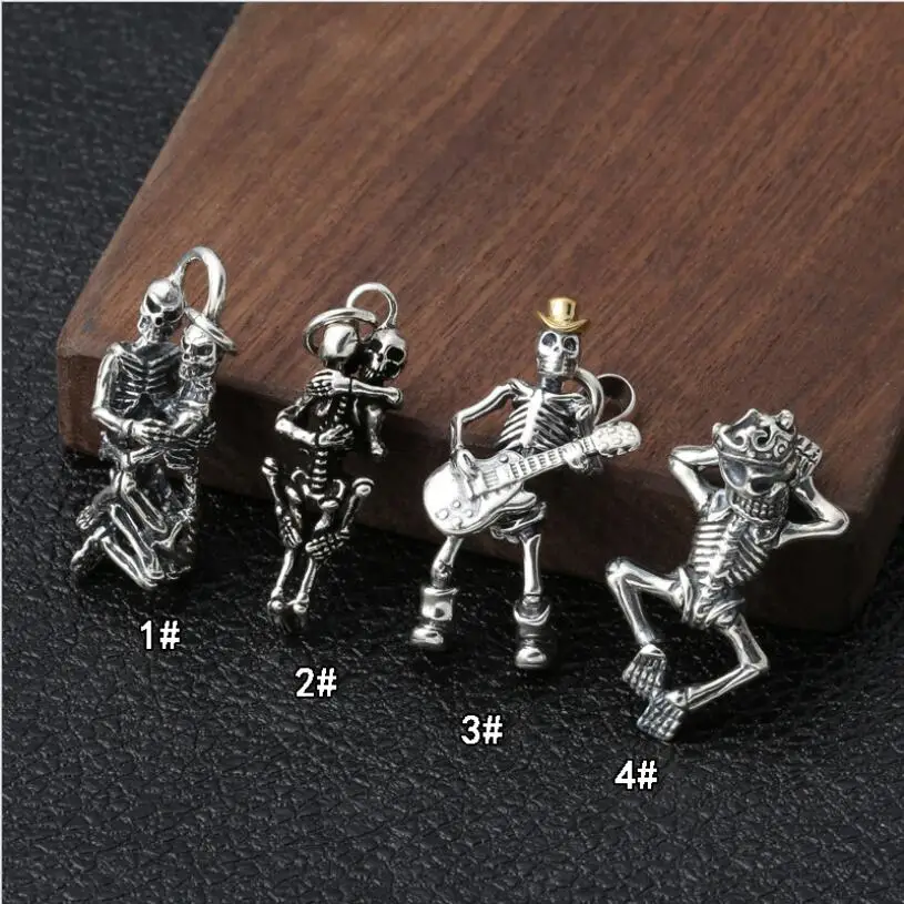 

100% 925 Silver Skeleton Charm Solid 925 Sterling Silver Skull Pendant Punk Jewelry Small Pendant Skeleton Jewelry