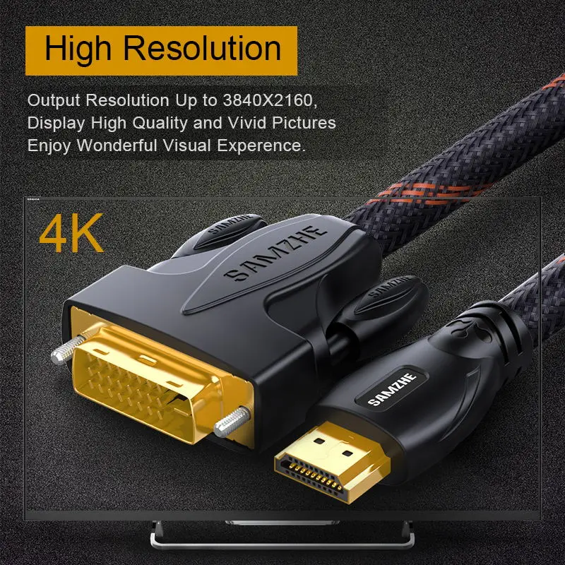 SAMZHE DVI к HDMI/HDMI к DVI двунаправленная передача 1080P HDMI кабель для компьютера проектора, ТВ-экрана Xbox, ноутбука