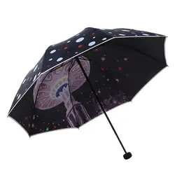 W & M Солнечный дождливый зонтик ультрафиолетового-доказательство черное покрытие солнцезащитный крем парк развлечений портативный
