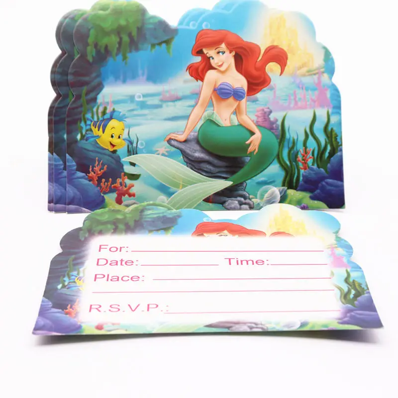 

10pcs/lot Little Mermaid Invitation Card Kids Birthday Party Supply Event Party Supplies Party Decorations Kids Baby Shower