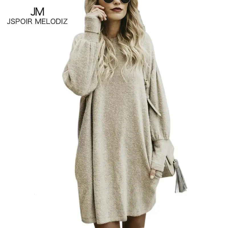 

Autumn Winter Women Sweater Dress Sexy Loose Midi Gray Knitted Dresses Female Casual Bawting Sleeve Vestidos Femme Z30