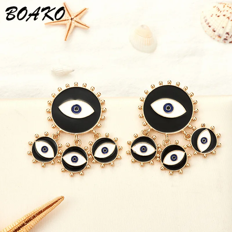 

Fashion Exaggerated Big Circle Round Drop Earrings for Women Black Evil Eyes Gold Dangle Earrings Statement Hanging Punk Earings