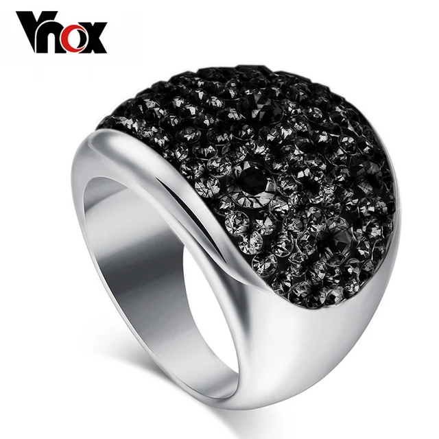 Vnox Wholesale 7 Color Big Crystal Rings for Women Austria Black Crystal Ring St Vnox Wholesale 7 Color Big Crystal Rings for Women Austria Black Crystal Ring St
