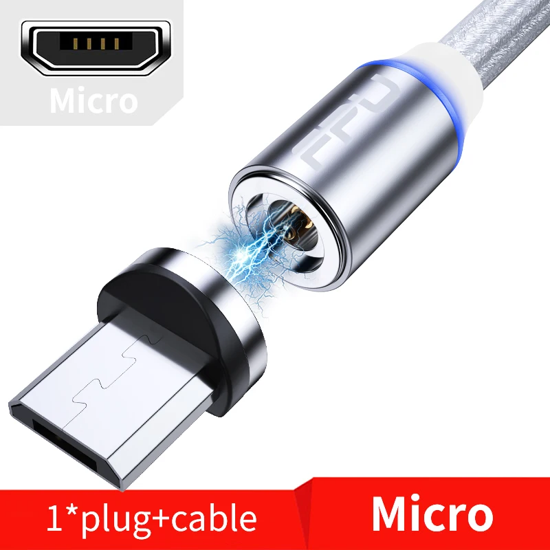 FPU 3 м Магнитный Micro USB кабель для iPhone samsung Android мобильный телефон Быстрая зарядка usb type C кабель магнит зарядное устройство провод шнур - Цвет: Silver Micro Cable