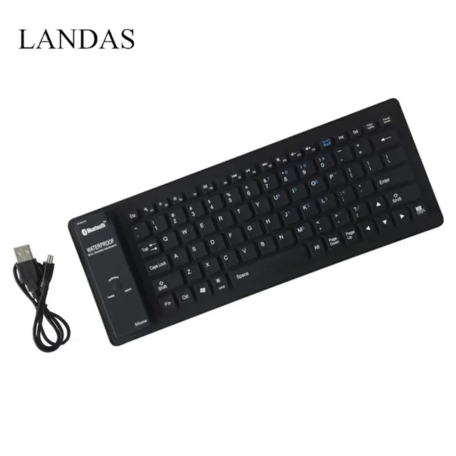 Best Offers Landas Universal Bluetooth Wireless Silicone Keyboard For Apple IOS Waterproof Silicone USB Keyboard Bluetooth 3.0 For Android