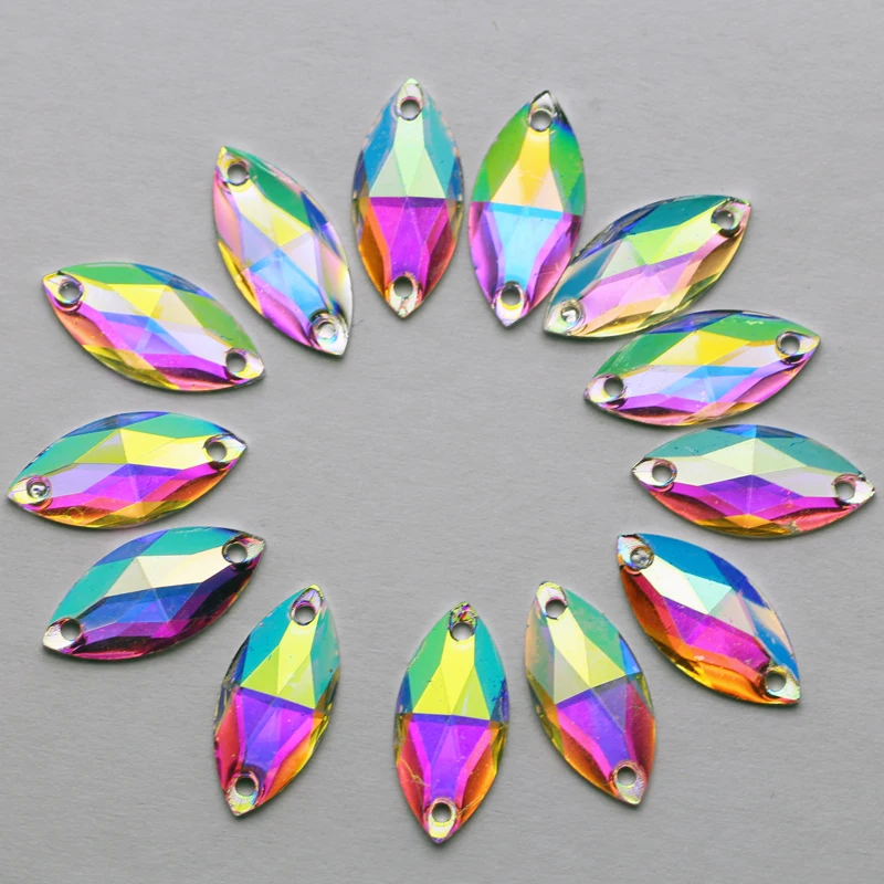 

7*15mm 200pcs Marquise Crystal AB Color Silver Base Sew On Rhinestone Beads, Sew On Stones Spacer buttons for Garment Jewelry