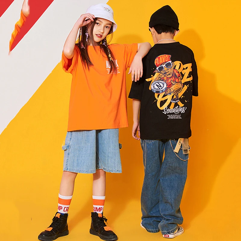 

Jazz Costume Kids Loose Short Sleeve Boys Street Dancing Clothing Hip Hop Set Girls Stage Outfit Children Dancewear DNV11697