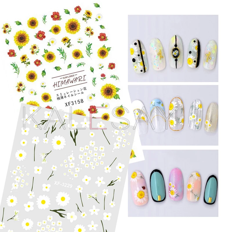 

3D Sun Flower Cute Nail Art Sticker for Design Decoration Mum Nail Stickers Decal Back Glue Sticker on Nails Manicure Charm
