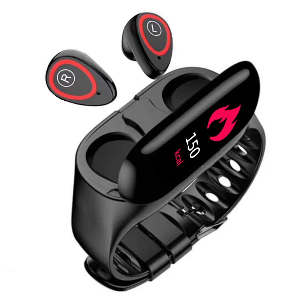 

Smart Fitness Bracelet With TWS Bluetooth Earphone M1 Pedometer Hate Rate Blood Pressure Monitor Heath Bracelet For Women Men