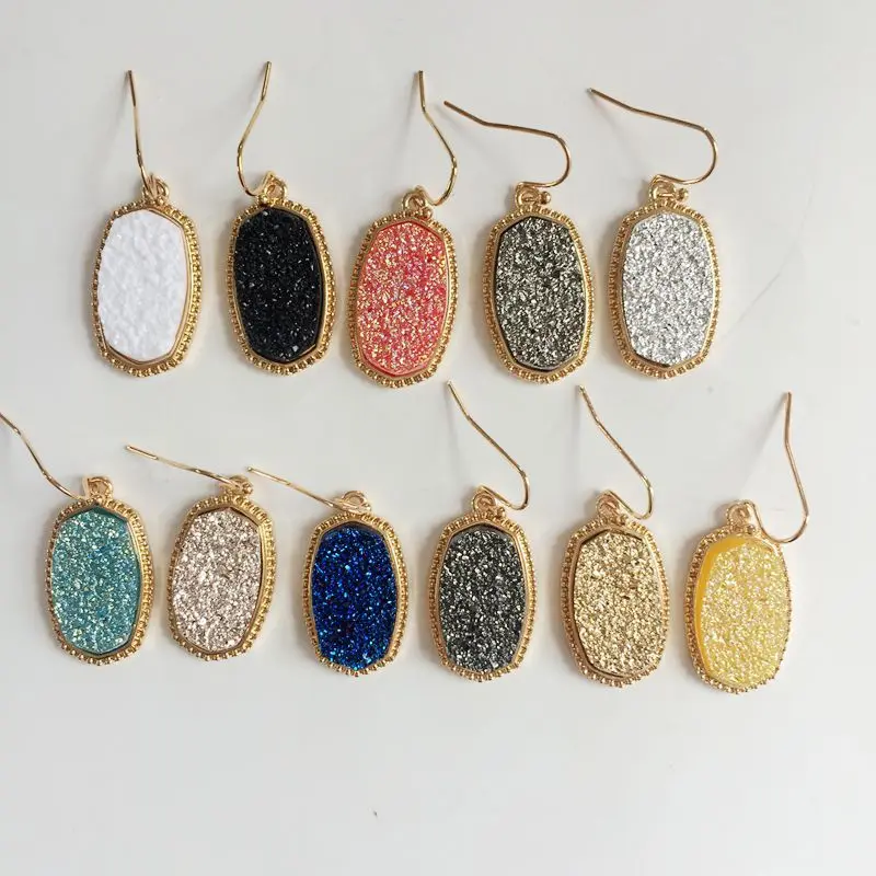 11 Colors Resin Drusy Hexagon Pendant Necklace Druzy Pendant Silver Gold Choker Statement Necklaces for Women Jewelry Gift