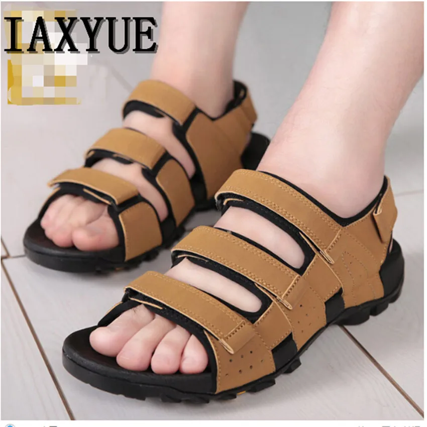 IAXYUE Men's beach shoes leisure leather sandals outdoor tide male