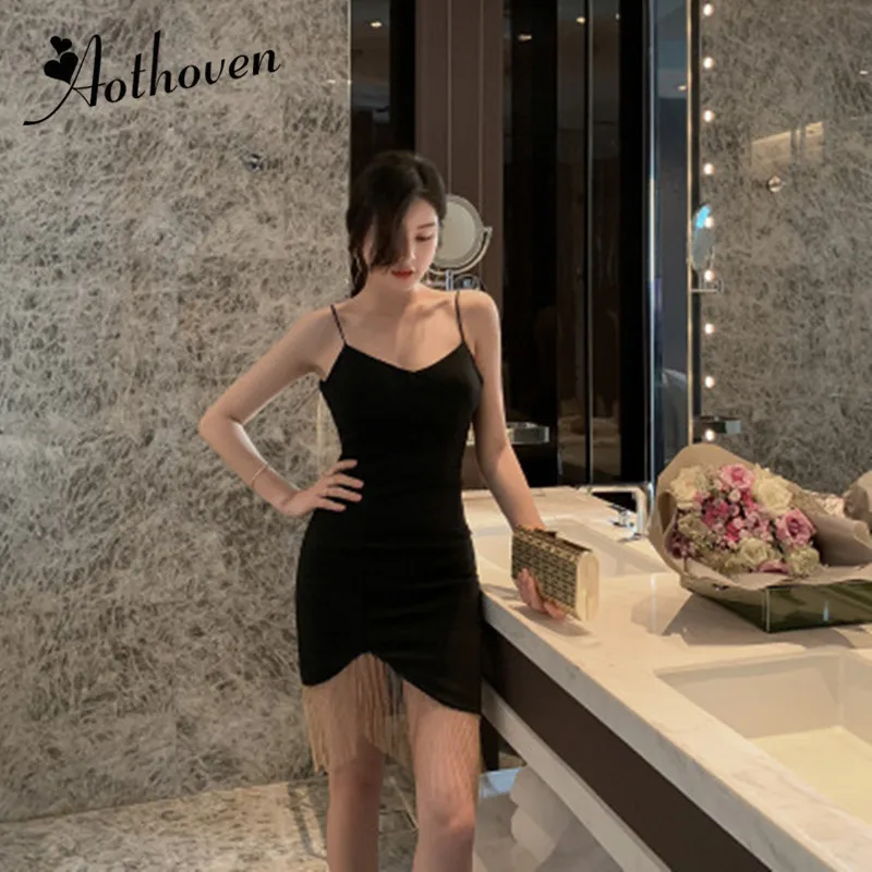 

Summer Elegant Sexy Party Asymmetrical Dresses Spaghetti Strap Backless Tassel Mini Dress Women Ladies Bandage Dress Vestidos